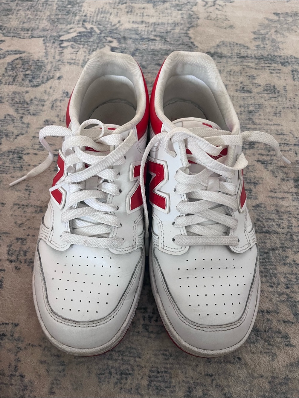 New Balance White and Red Lace-Up Sneakers